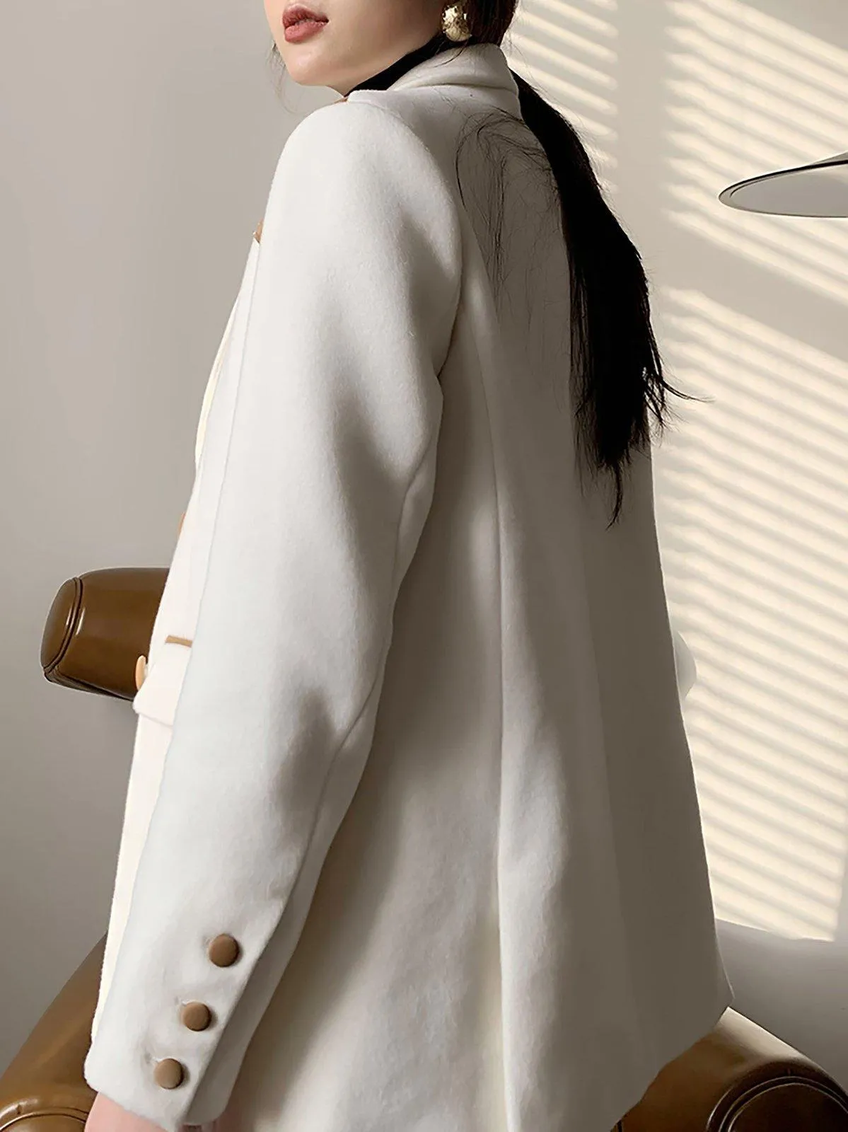 White Wool Faux Leather Blazer Suit Coat