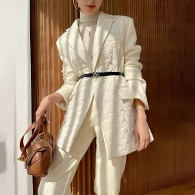 Women Beige Wool Blazer Coat,White Wool Suit,Wool Blazer,Autumn Wool Coat,Wool Jacket Women,White Wool Blazer Coat,Winter Coat,White Suit