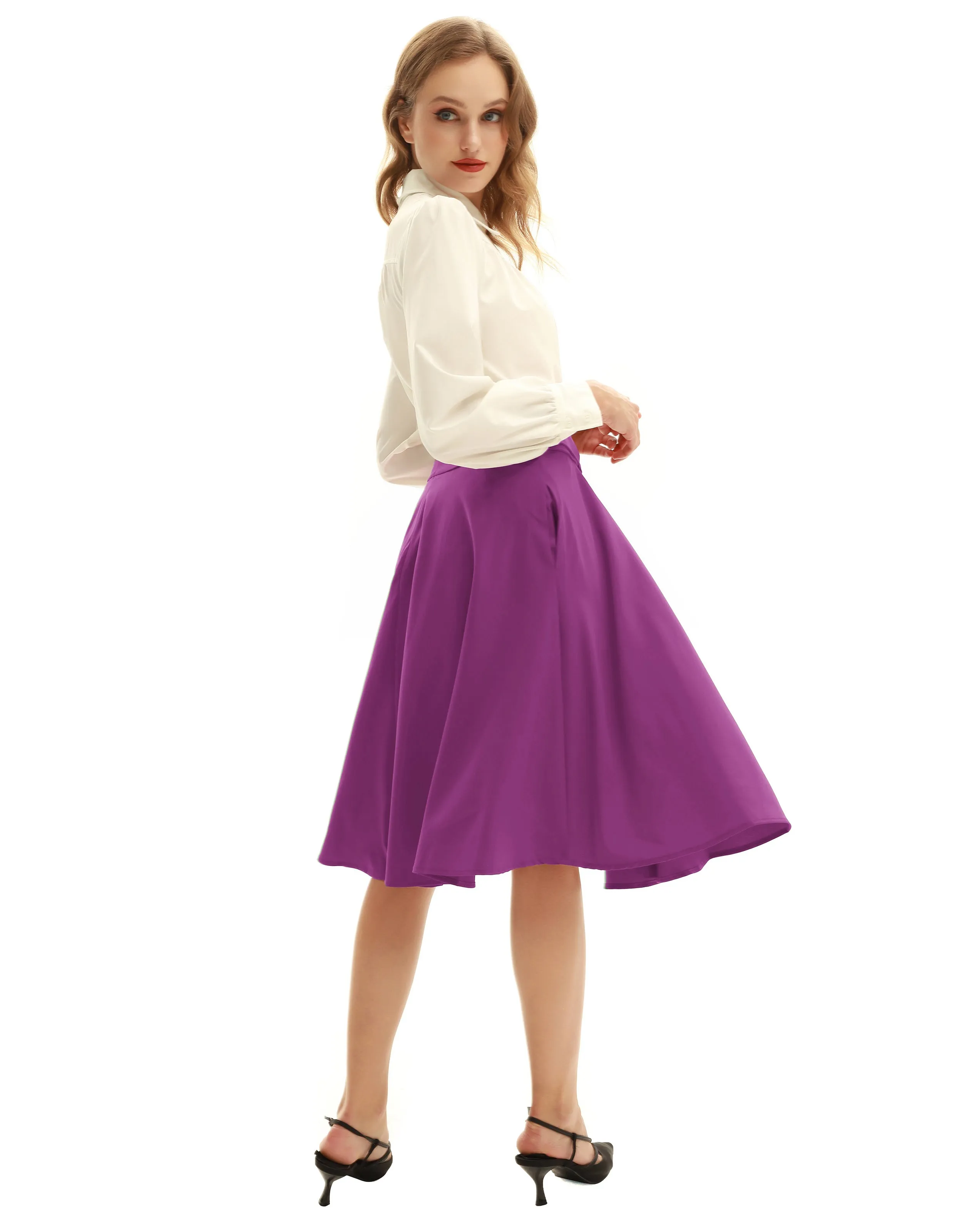 Women's High Waist A-Line Pockets Skirt