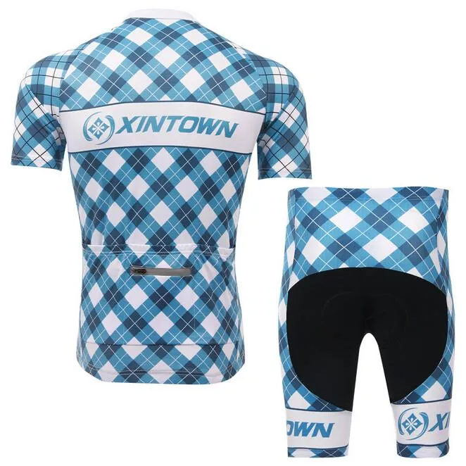 XINTOWN Grid Navy Short Sleeve Cycling Jersey Set